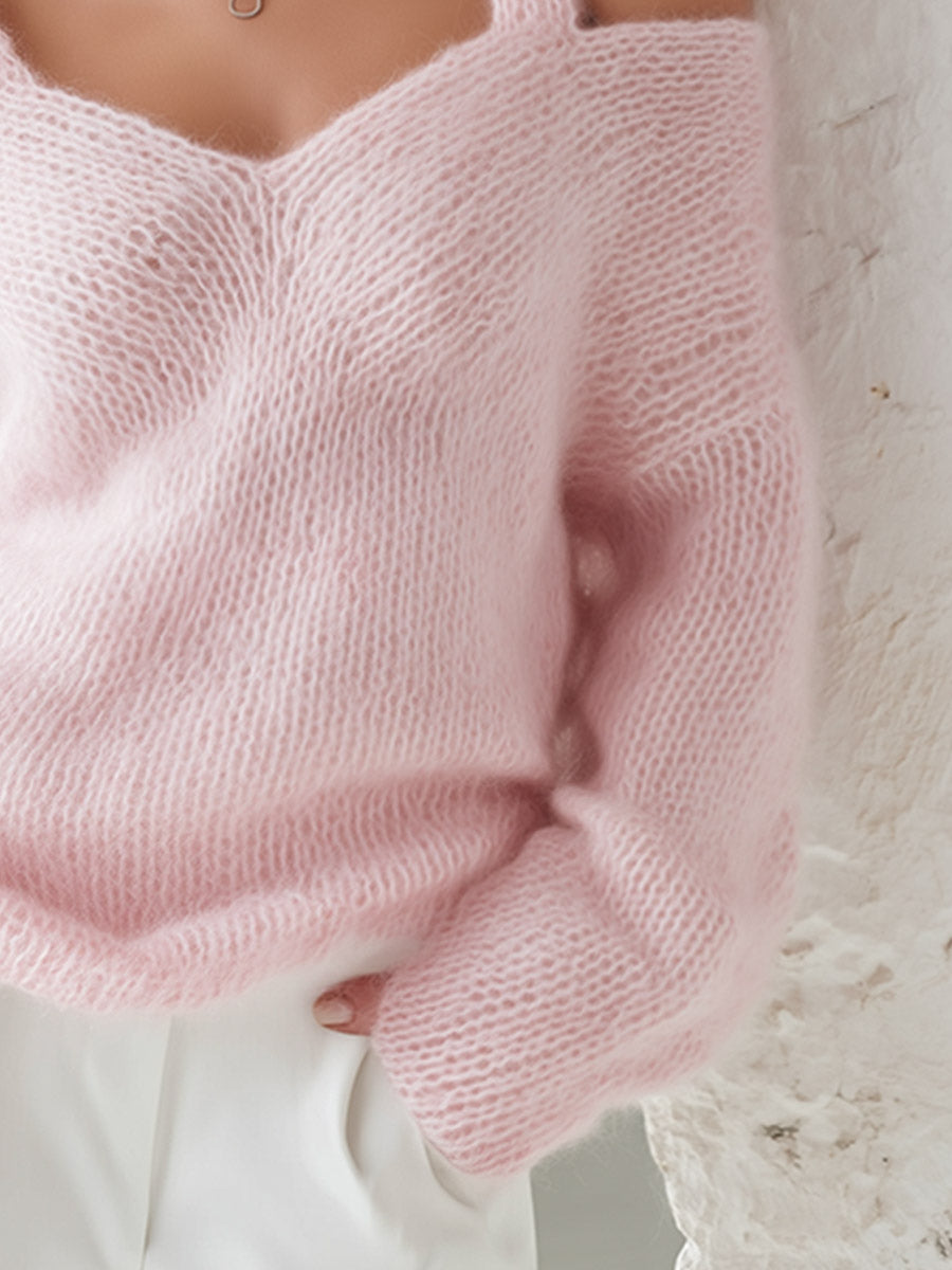 Maglione Donna Rosa in Maglia Morbida con Doppio Spallino