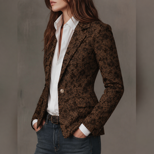 Blazer Donna Aderente in Jacquard Paisley Marrone