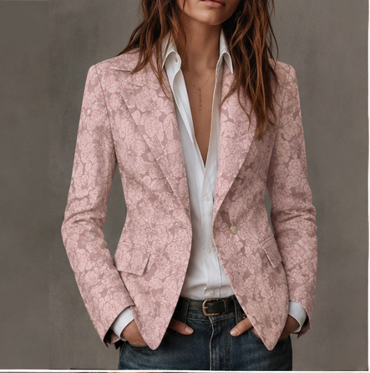 Blazer Donna Jacquard Marrone dalla Vestibilità Aderente