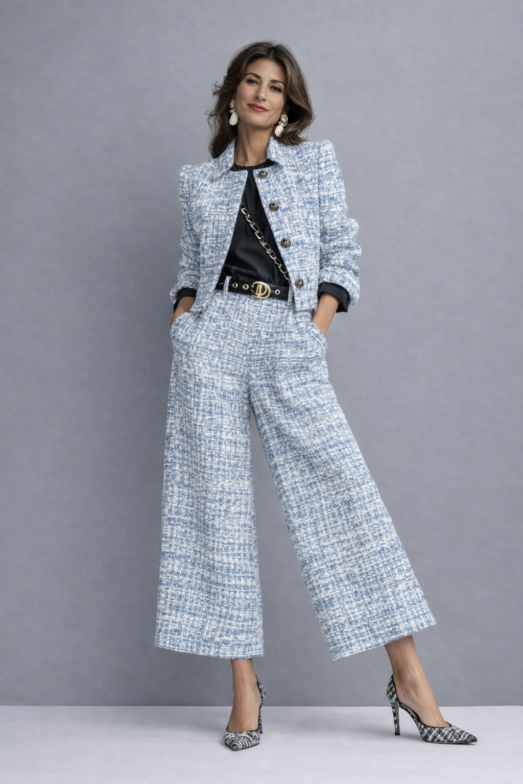 Completo Donna con Blusa e Pantaloni a Gamba Larga