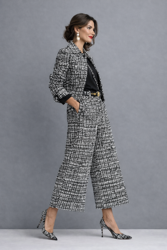 Completo Donna con Blusa e Pantaloni a Gamba Larga