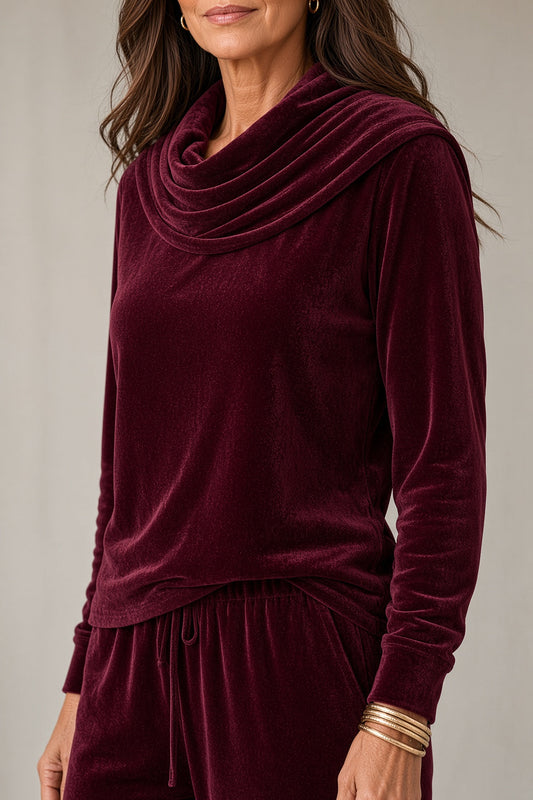 Completo Donna in Velluto con Scollo Drappeggiato e Pantaloni Fluidi