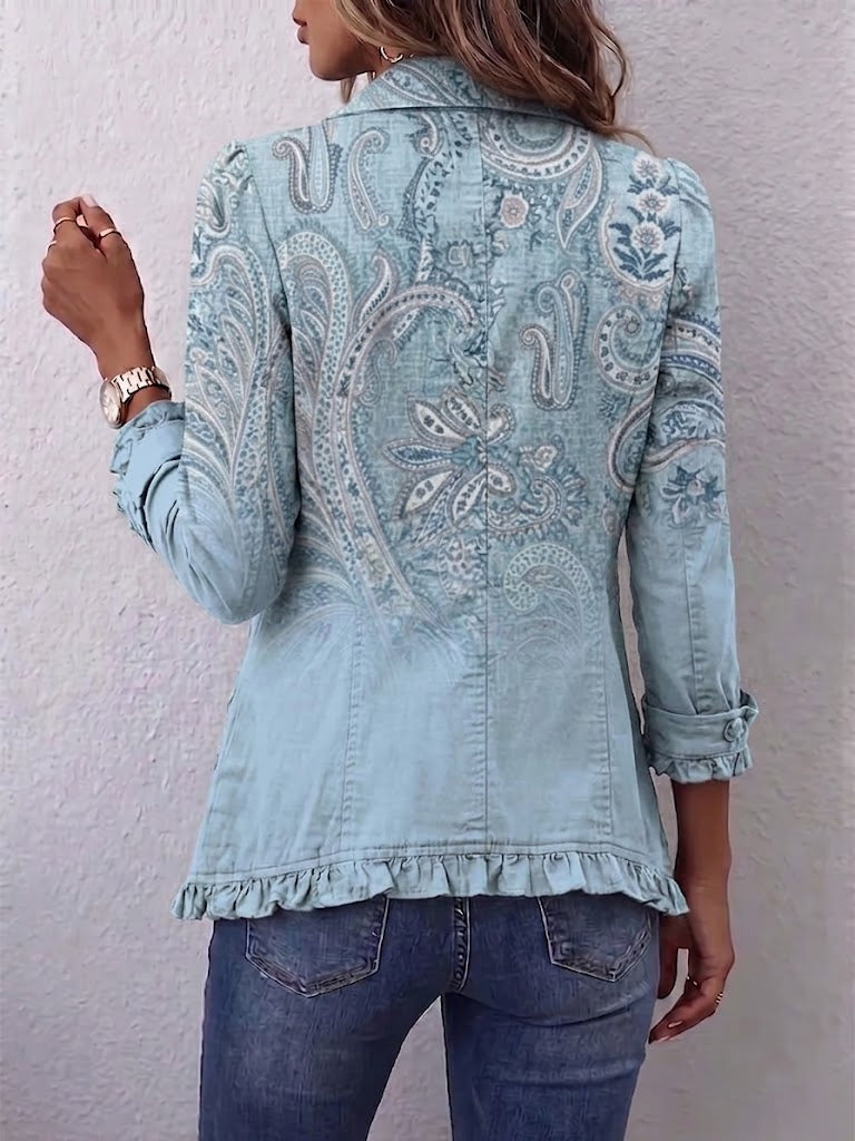 Giacca Donna Vintage con Stampa Paisley e Dettagli Gioiello