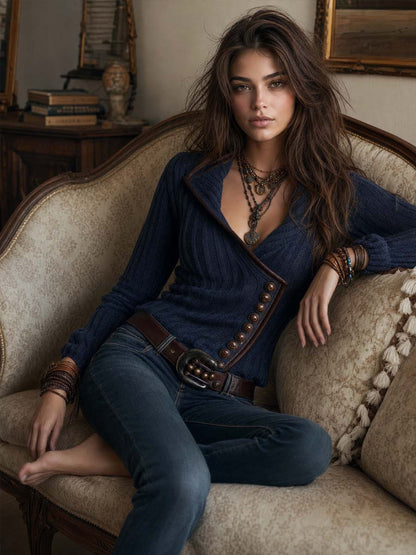 Giacca Donna in Maglia con Inserti in Ecopelle e Zip Asimmetrica