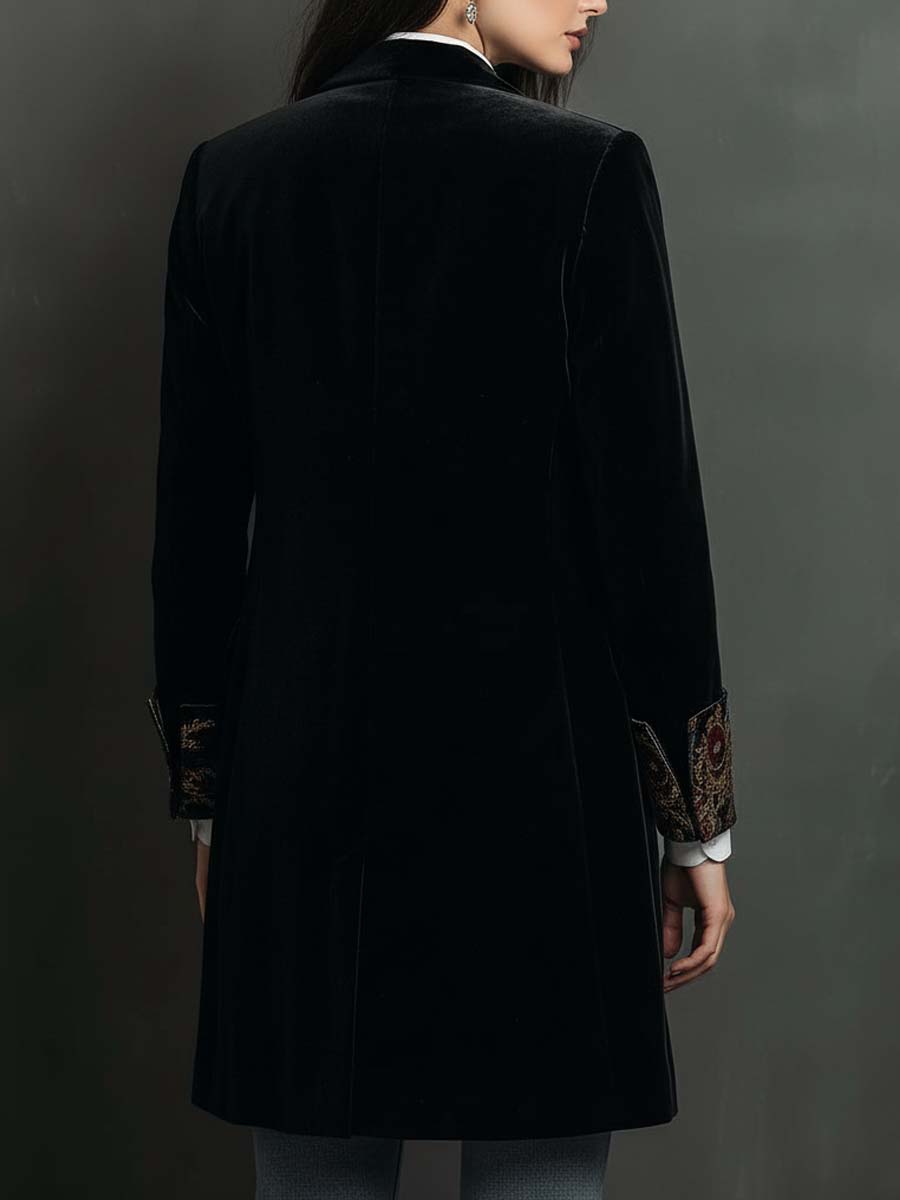Blazer Donna Nero Slim Fit con Revers e Stampa Barocca