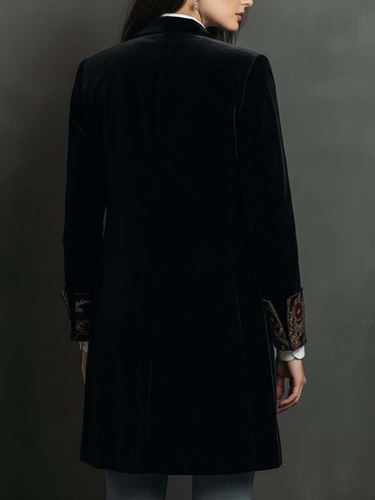 Blazer Donna Nero Slim Fit con Revers e Stampa Barocca