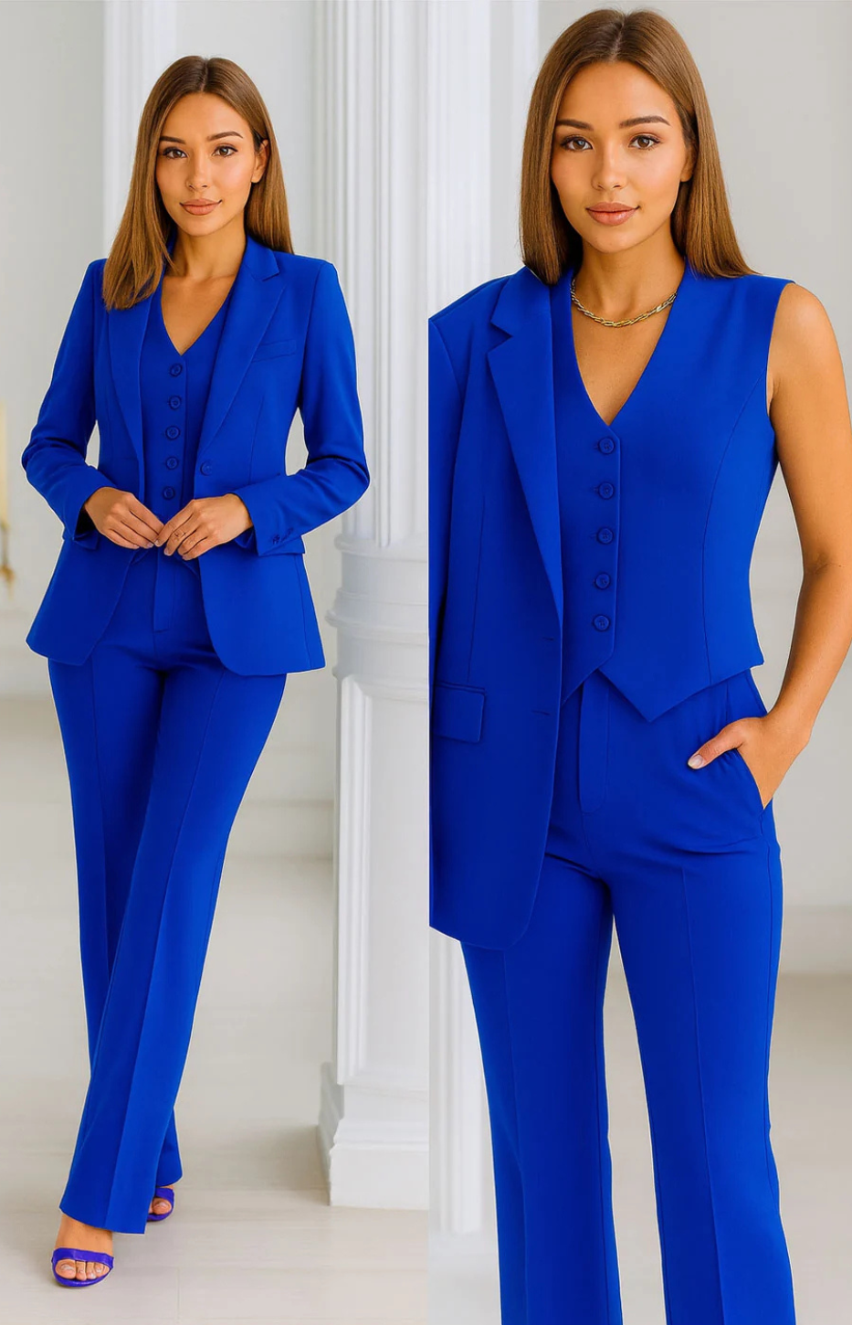 Completo Donna Elegante 3 Pezzi con Blazer e Pantaloni