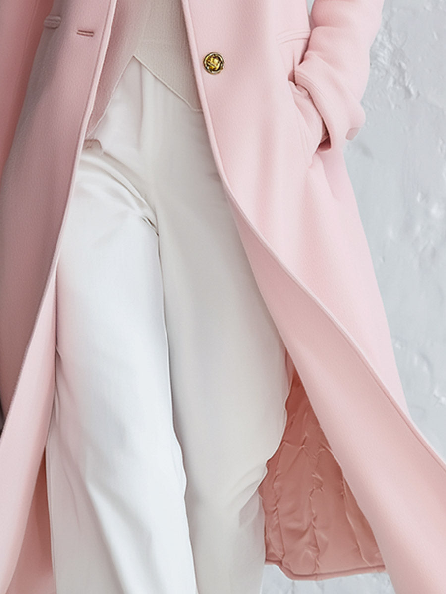 Cappotto Donna Rosa Classico con Collo Alto e Chiusura Monopetto