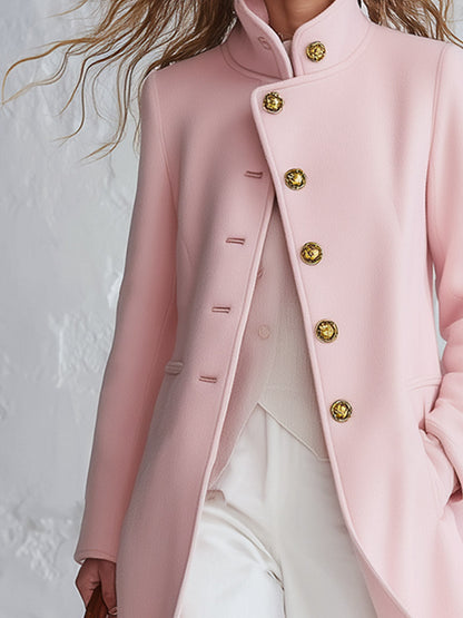 Cappotto Donna Rosa Classico con Collo Alto e Chiusura Monopetto