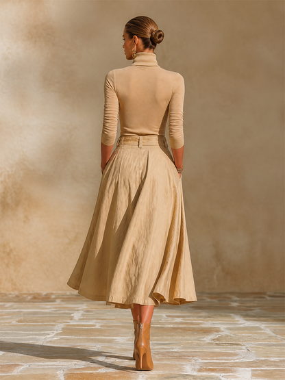 Completo da Donna per Ufficio con Top a Collo Alto, Cintura e Gonna Lunga Plissettata