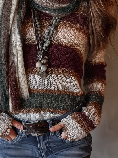 Maglione Donna a Righe con Sciarpa Abbinata