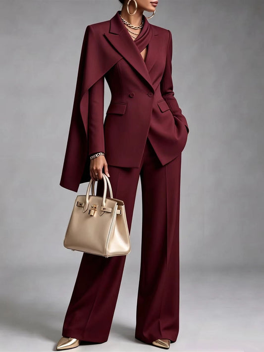 Completo Blazer con Mantella Asimmetrica e Pantaloni