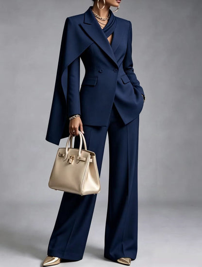 Completo Blazer con Mantella Asimmetrica e Pantaloni