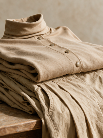 Completo da Donna per Ufficio con Top a Collo Alto, Cintura e Gonna Lunga Plissettata