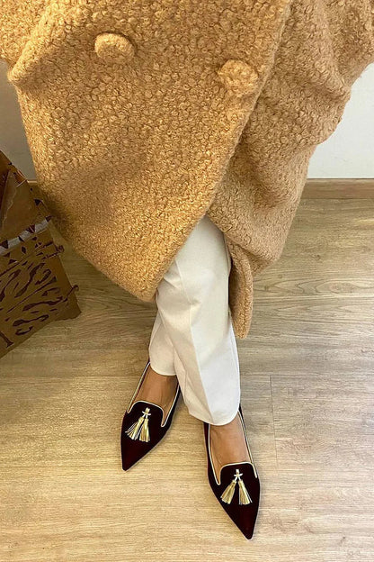 Mocassini Donna a Punta con Nappine Decorative