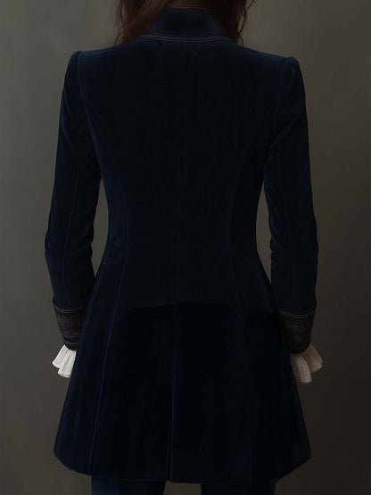 Giacca Donna Lunga Blu Navy con Ricami Decorativi