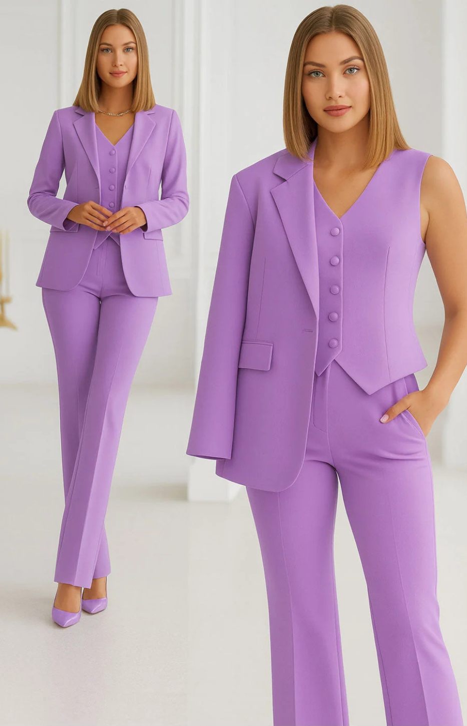 Completo Donna Elegante 3 Pezzi con Blazer e Pantaloni