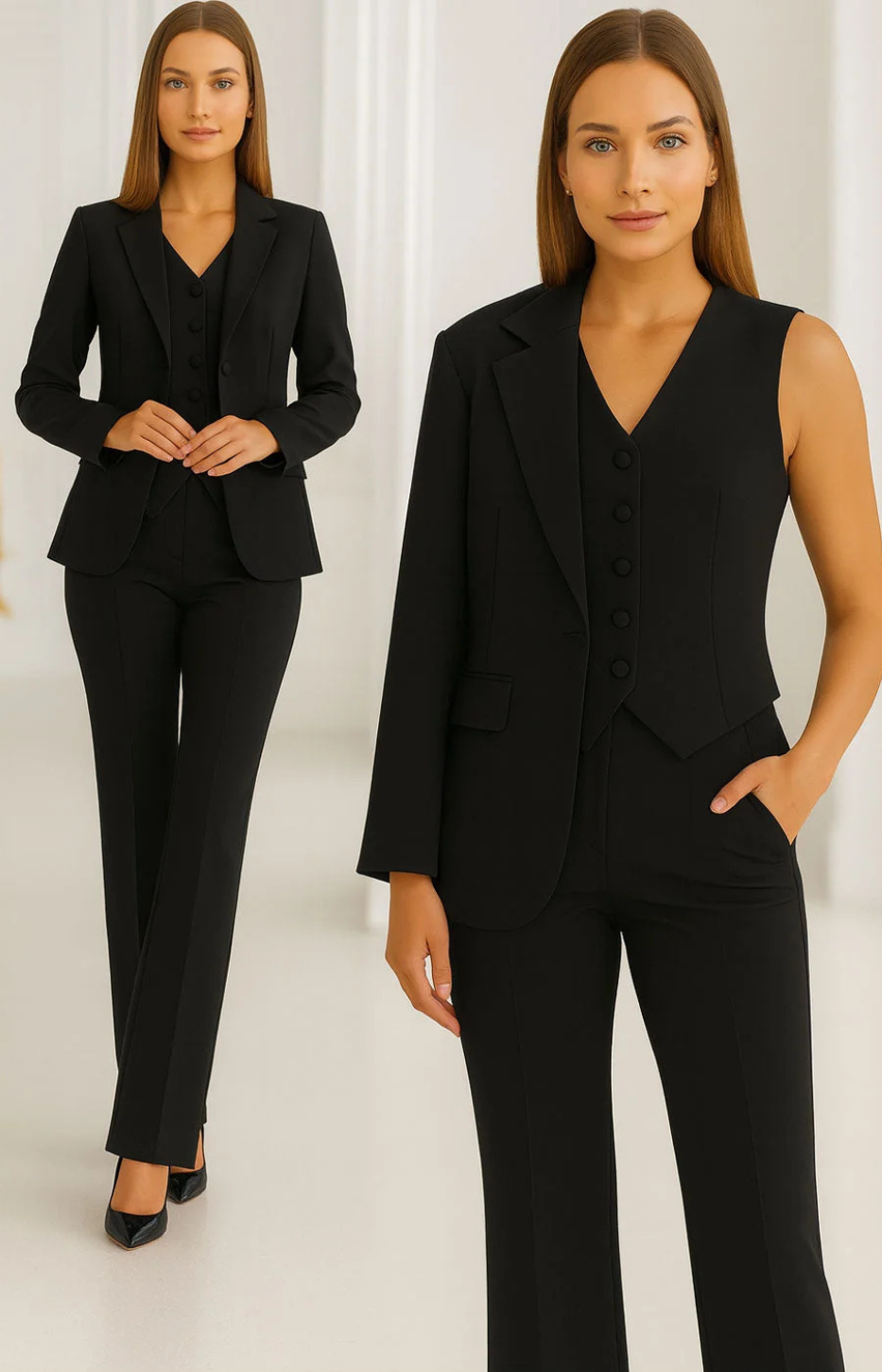 Completo Donna Elegante 3 Pezzi con Blazer e Pantaloni