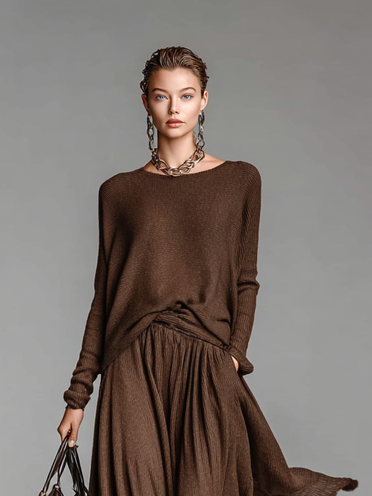 Completo Donna in Maglia con Girocollo e Gonna Maxi