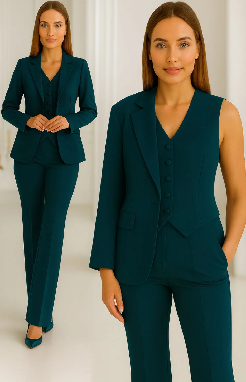 Completo Donna Elegante 3 Pezzi con Blazer e Pantaloni