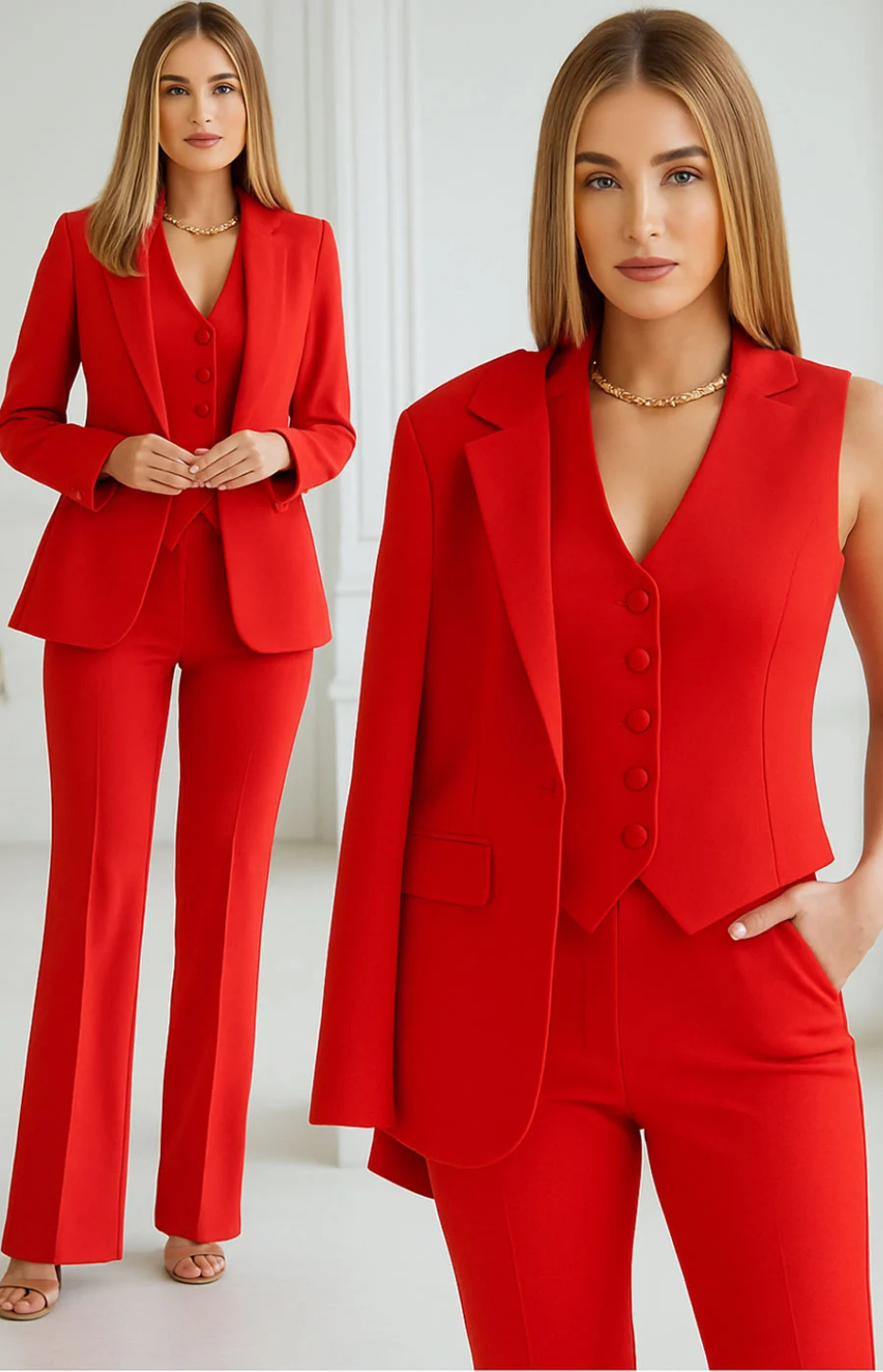 Completo Donna Elegante 3 Pezzi con Blazer e Pantaloni