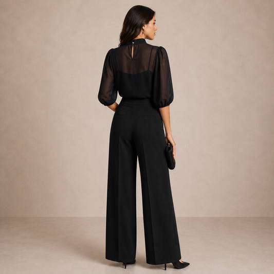 Completo Donna Elegante 3 Pezzi con Top e Pantaloni Palazzo
