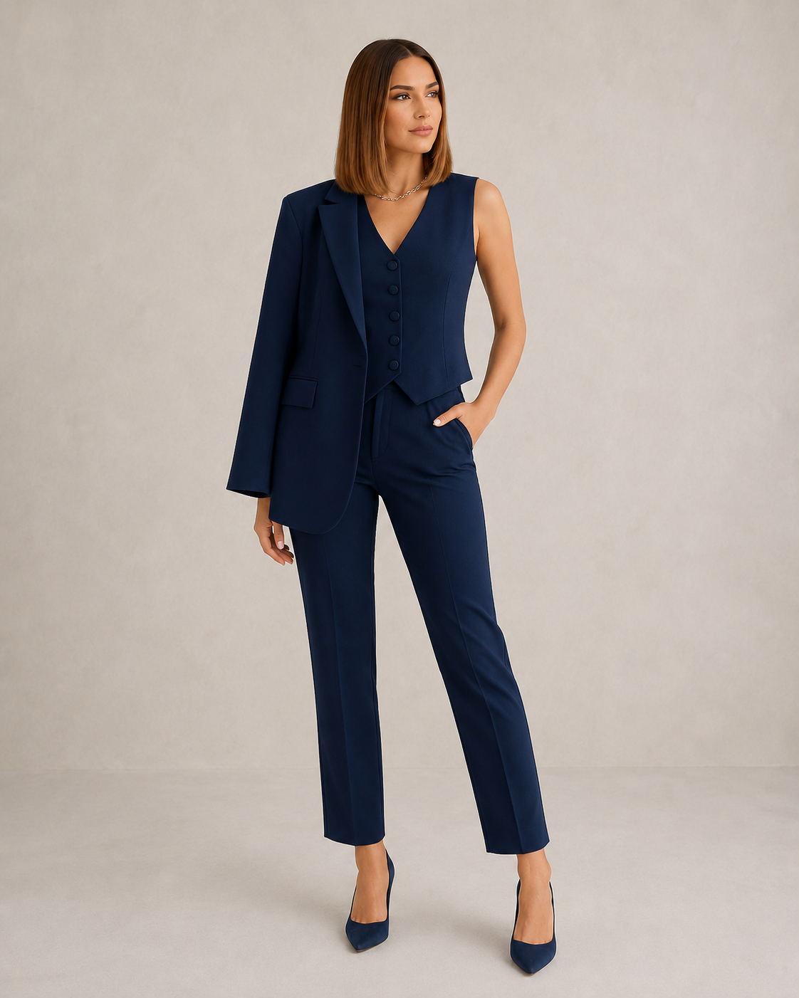 Completo Donna Elegante 3 Pezzi con Blazer e Pantaloni