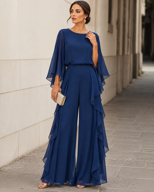 Completo Elegante in Chiffon con Maniche a Mantella