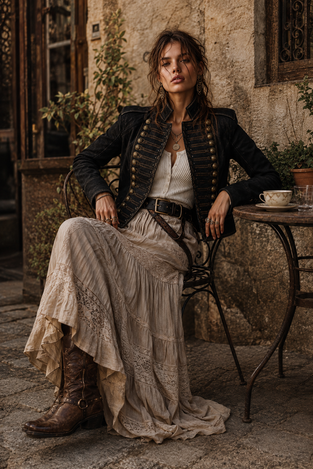 Giacca Donna in Ecopelle con Dettagli Dorati Stile Militare Vintage