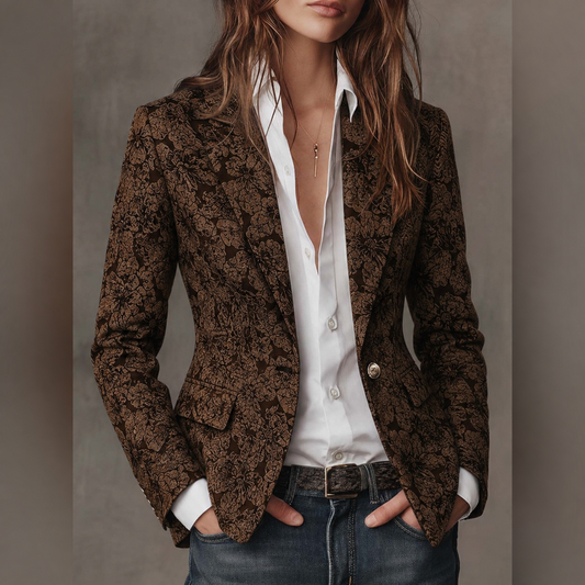 Blazer Donna Aderente in Jacquard Paisley Marrone