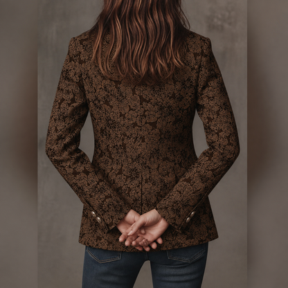 Blazer Donna Jacquard Marrone dalla Vestibilità Aderente