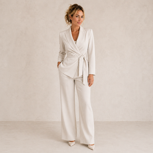 Completo Donna Elegante con Blazer Incrociato e Pantaloni Palazzo