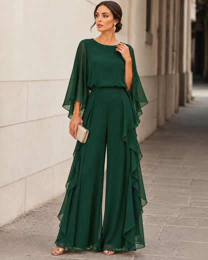 Completo Elegante in Chiffon con Maniche a Mantella