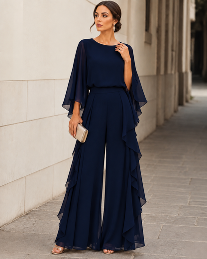 Completo Elegante in Chiffon con Maniche a Mantella