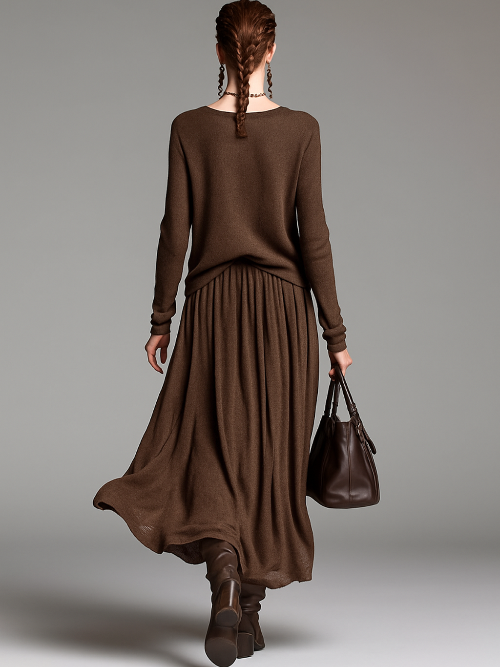 Completo Donna in Maglia con Girocollo e Gonna Maxi