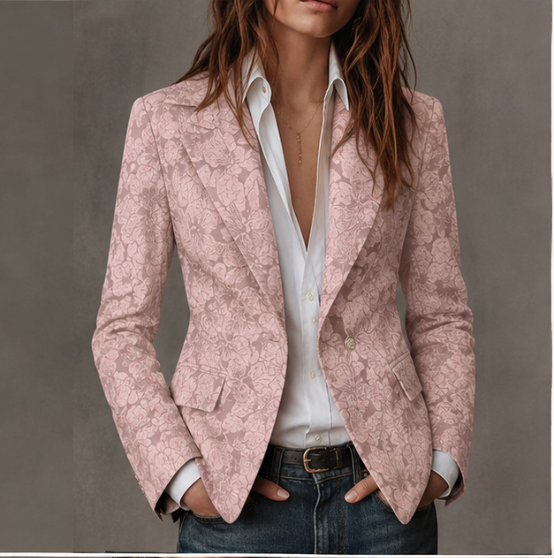 Blazer Donna Jacquard Marrone dalla Vestibilità Aderente
