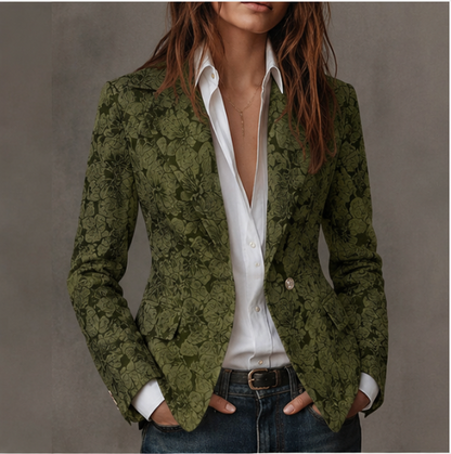 Blazer Donna Jacquard Marrone dalla Vestibilità Aderente