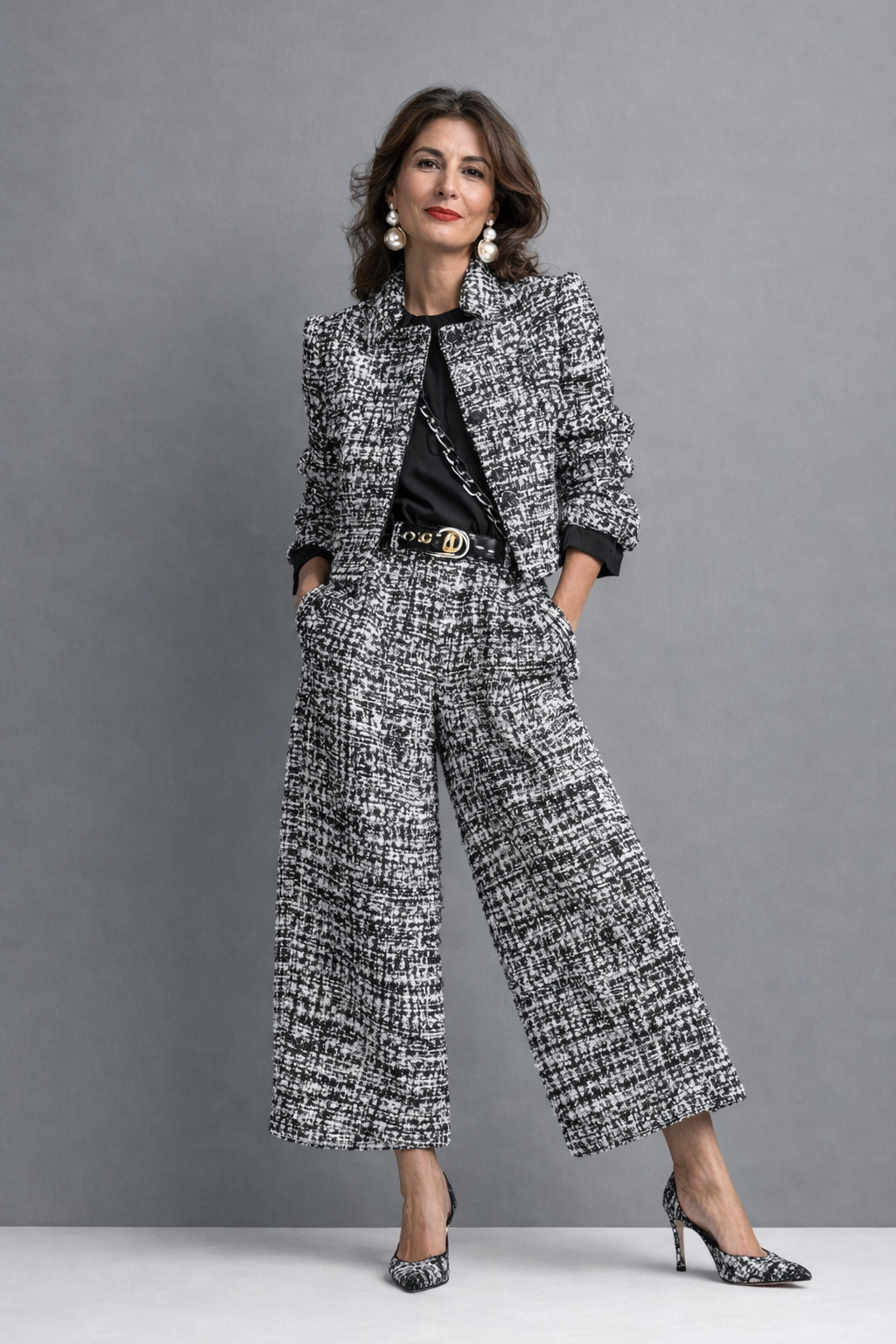 Completo Donna con Blusa e Pantaloni a Gamba Larga