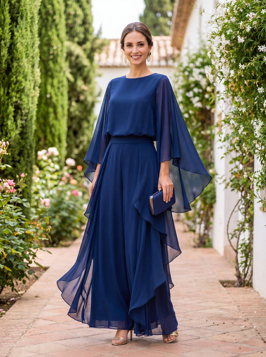 Completo Elegante in Chiffon con Maniche a Mantella