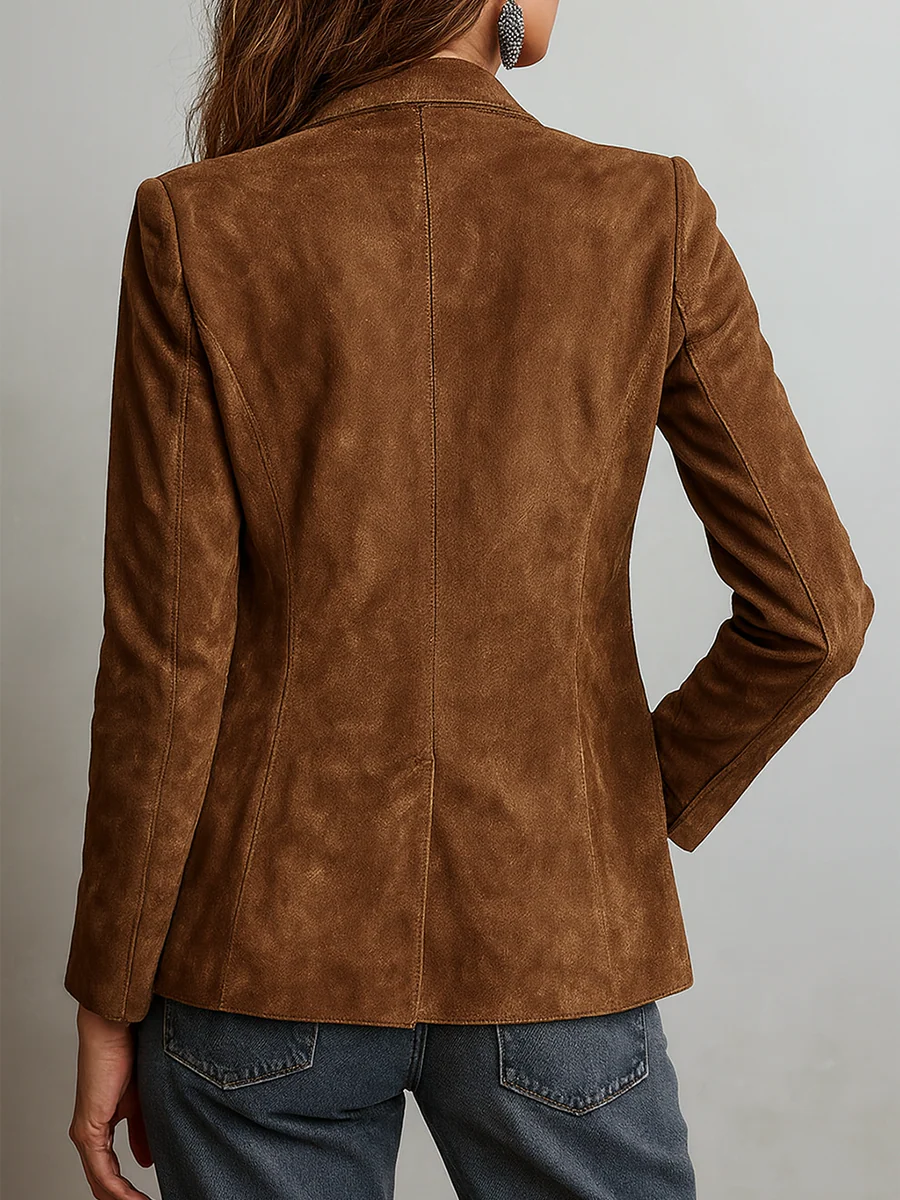 Blazer Donna Vintage Marrone in Effetto Scamosciato
