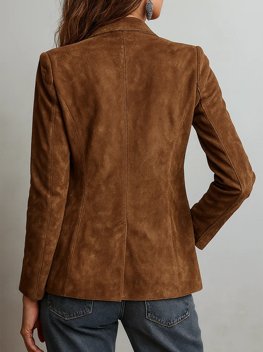Blazer Donna Vintage Marrone in Effetto Scamosciato