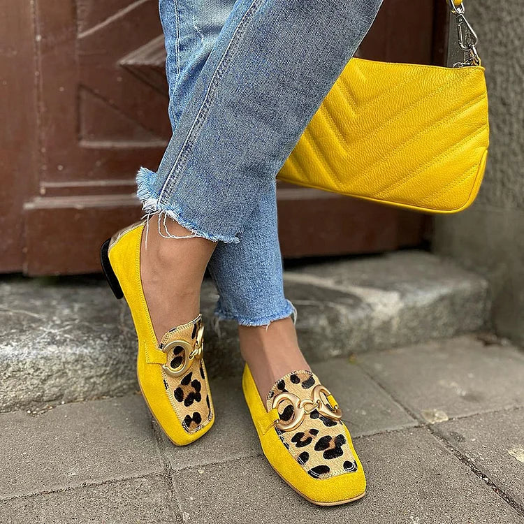 Mocassini Donna Gialli con Stampa Leopardata e Morsetto Dorato