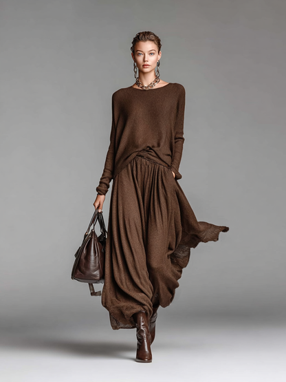 Completo Donna in Maglia con Girocollo e Gonna Maxi