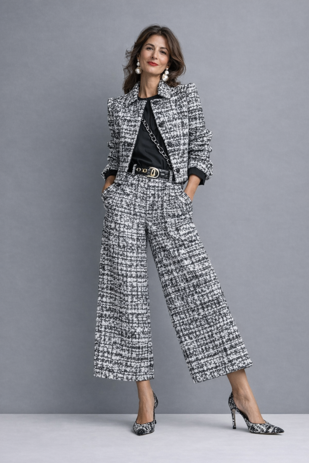 Completo Donna con Blusa e Pantaloni a Gamba Larga