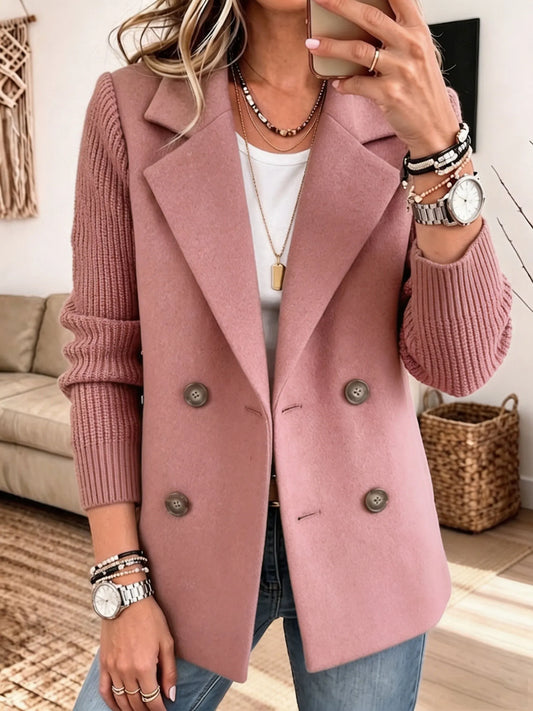 Blazer Donna Elegante in Maglia Bicolore con Maniche Lunghe
