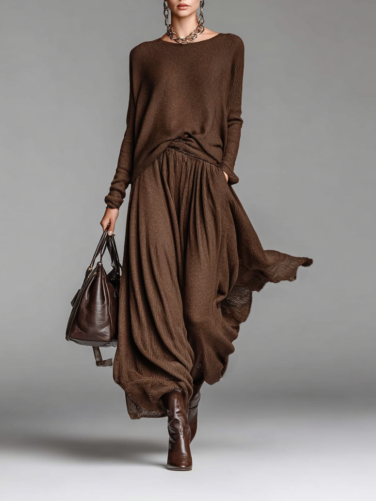 Completo Donna in Maglia con Girocollo e Gonna Maxi