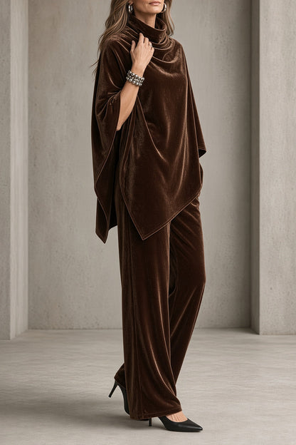 Completo Donna in Velluto Drappeggiato con Top a Collo Cowl e Pantaloni Palazzo