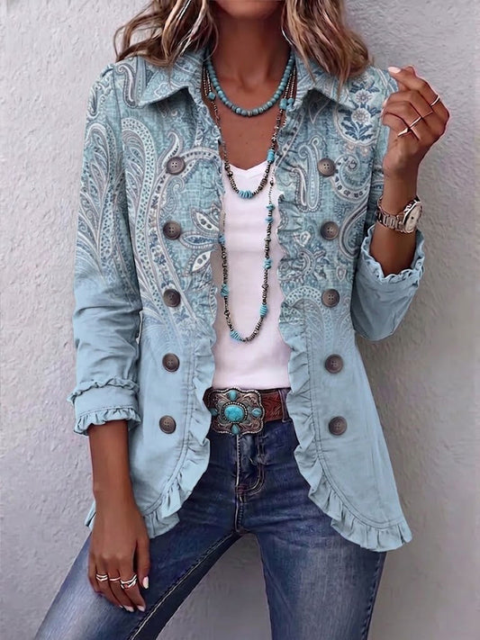 Giacca Donna Vintage con Stampa Paisley e Dettagli Gioiello