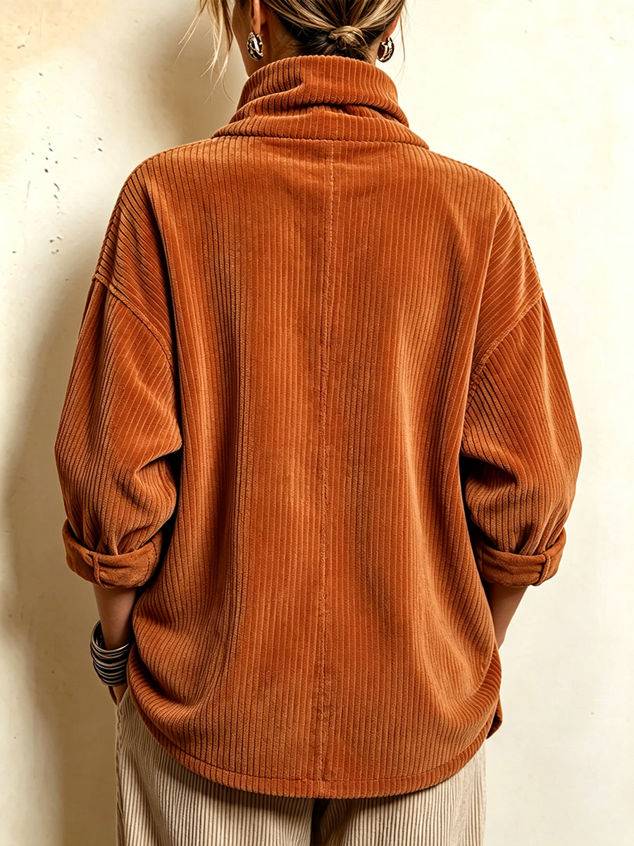 Maglia Donna in Velluto a Coste Asimmetrica con Bottoni Decorativi