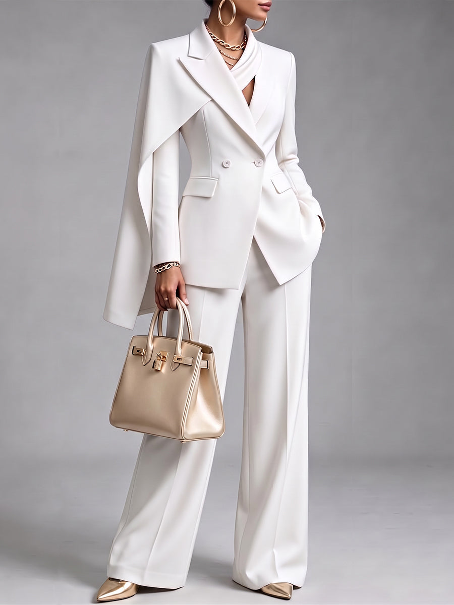 Completo Blazer con Mantella Asimmetrica e Pantaloni